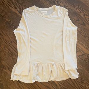 THE GREAT. Cream Distressed Ruffled Sweatshirt